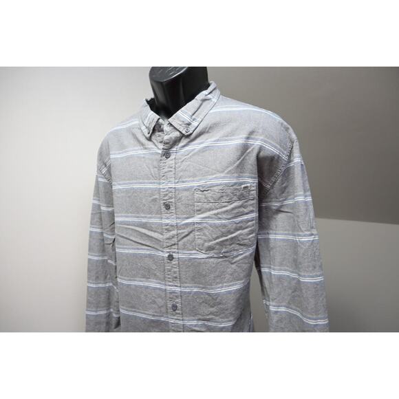Vans Button Up Dress Shirt Skateboard Long Sleeve Gray Striped Mens Size 2XL XXL - Picture 2 of 8